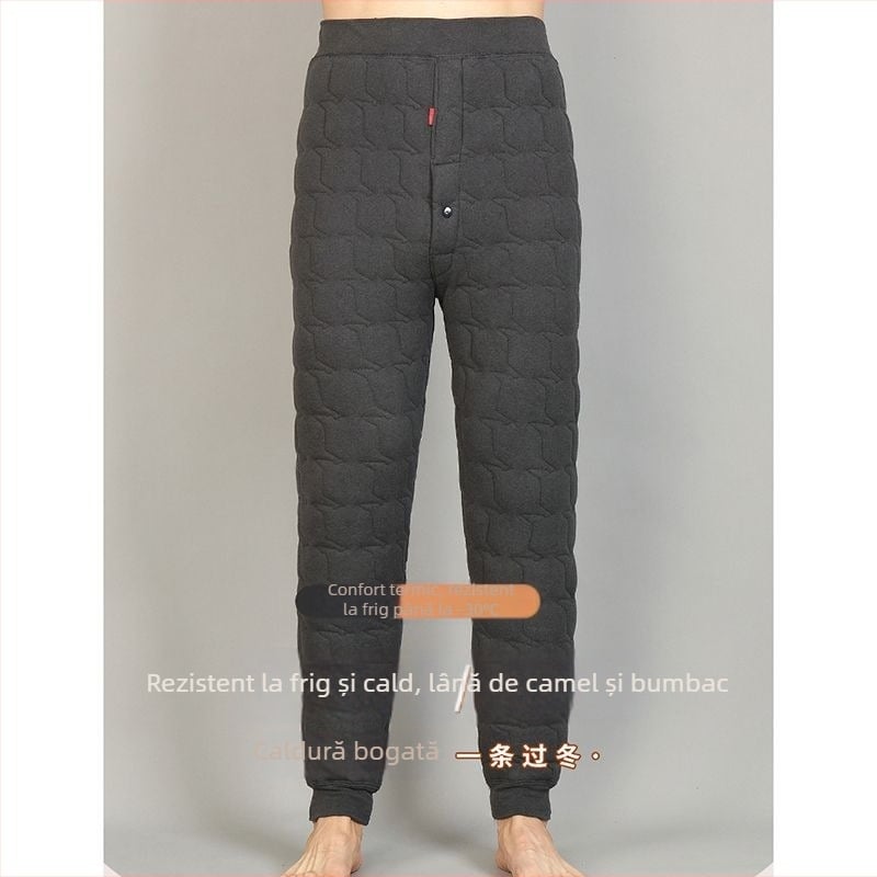 Pantaloni termici de iarnă pentru bărbați, căptușeală din lână de miel, talie înaltă, groși și strâmți
