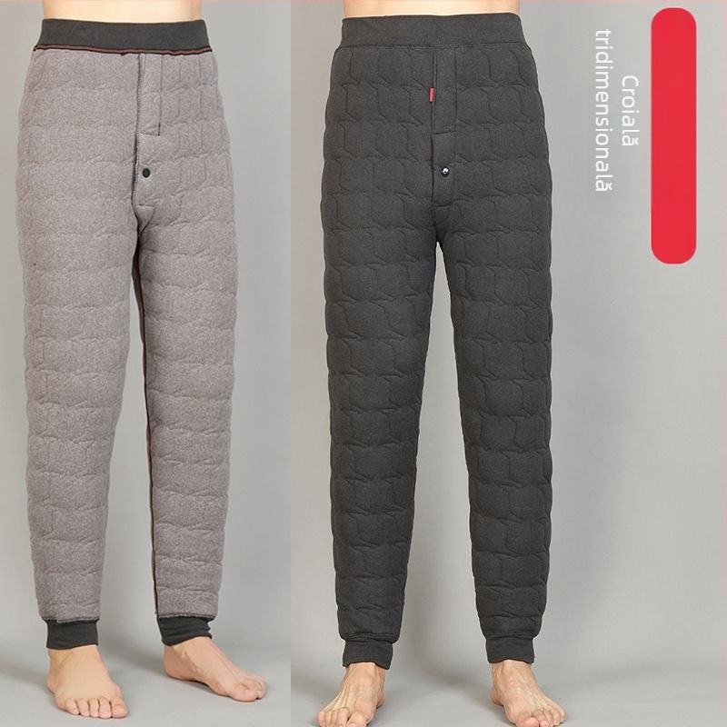 Pantaloni termici de iarnă pentru bărbați, căptușeală din lână de miel, talie înaltă, groși și strâmți