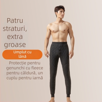 Pantaloni termici pentru bărbați cu căptușeală fleece, umplutură din poliester, talie înaltă, croială dreaptă, iarnă 2025