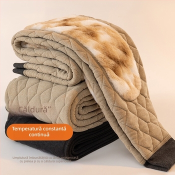 Pantaloni termici pentru bărbați cu căptușeală fleece, umplutură din poliester, talie înaltă, croială dreaptă, iarnă 2025