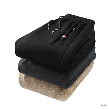 Pantaloni trening din bumbac, căptușiți cu fleece, groși pentru iarnă, croială dreaptă, talie medie