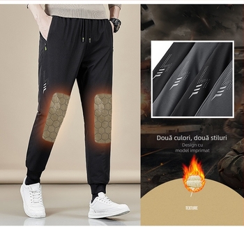 Pantaloni bărbați cu căptușeală de fleece, croială dreaptă, material 100% poliester, umplutură din fibre de poliester, talie medie