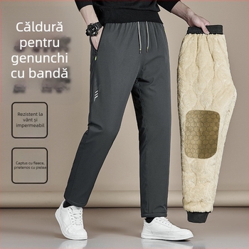 Pantaloni bărbați cu căptușeală de fleece, croială dreaptă, material 100% poliester, umplutură din fibre de poliester, talie medie