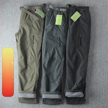 Pantaloni de drumeție pentru exterior, croială dreaptă, groși, umplutură din mătase-pamuc, țesătură principală din piele artificială, căptușeală din piele artificială