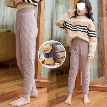 Pantaloni pentru copii cu căptușeală din fleece, croială dreaptă, uni, groși, umplutură din mătase-cotton, primăvară 2025