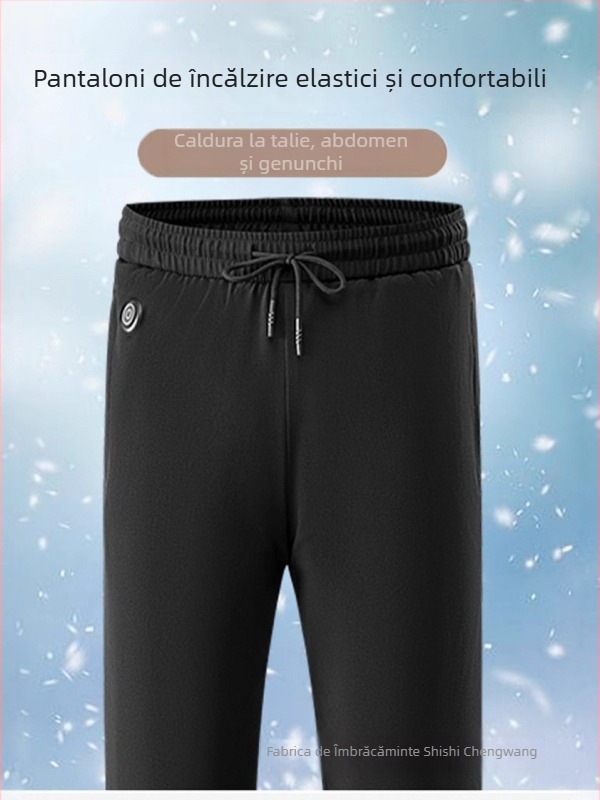 Pantaloni drepți, unicolor, umplere din bumbac, talie medie, iarna 2024