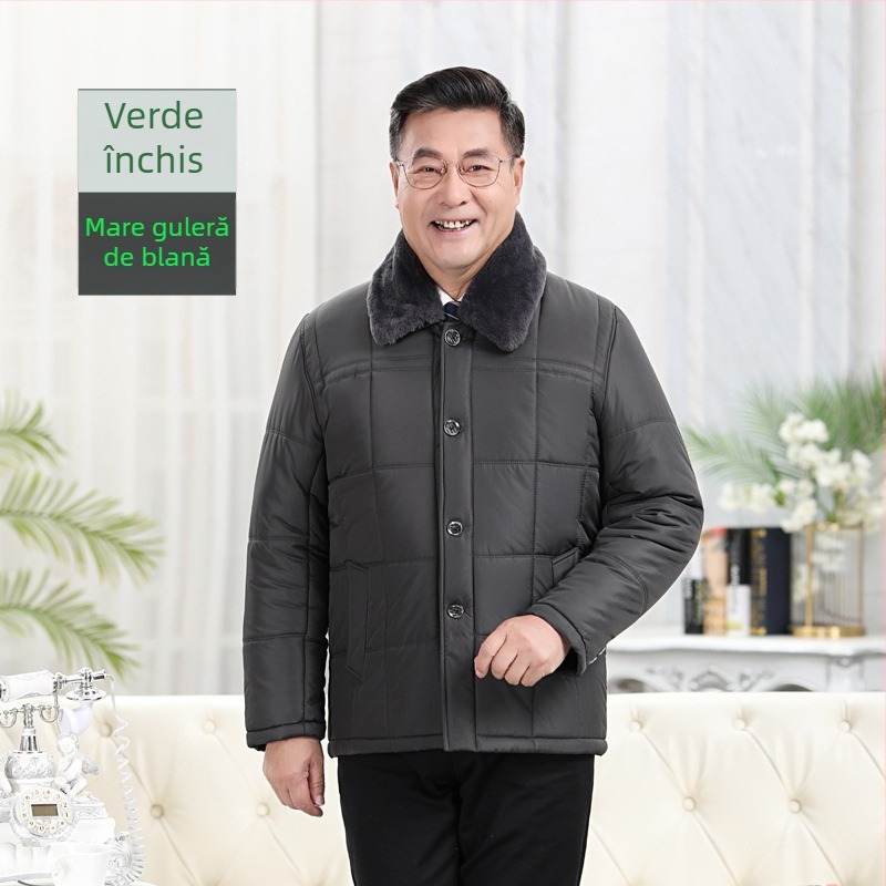 Jachetă de exterior pentru bărbați, mâneci lungi, nasturi simple, țesătură poliester groasă (100% poliester).