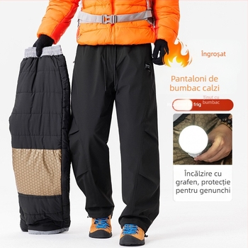 Pantaloni bărbați din bumbac cu grafen, rezistenți la vânt și apă, căptuți cu fleece, croi drept, talie medie, casual