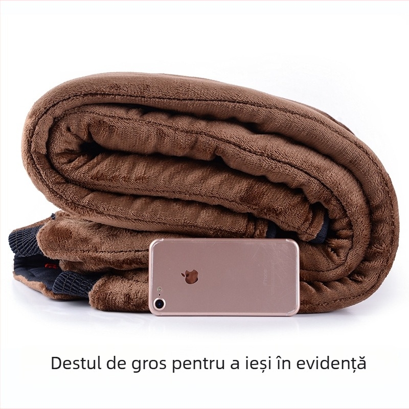 Pantaloni de iarnă pentru bărbați, căptuți cu fleece, croială dreaptă, umplutură mătase-cotton, material amestec bumbac-poliester, talie înaltă