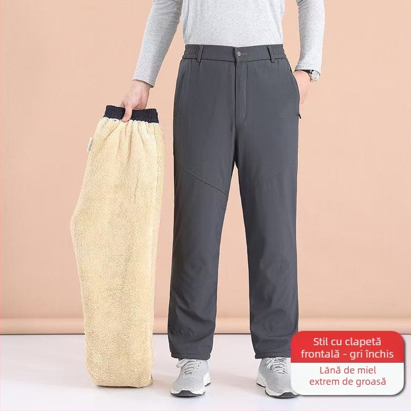 Pantaloni de iarnă pentru bărbați, croială dreaptă, talie înaltă, umplutură din mătase-cotton, căptușeală poliesterică