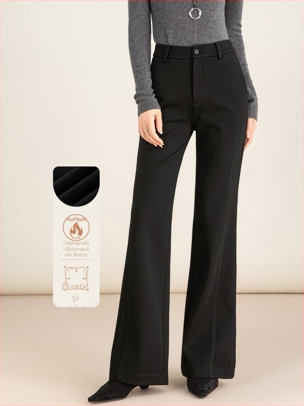 Pantaloni evazați talie înaltă, model trompetă, amestec viscoză-niloni, țesătură groasă, iarnă 2025