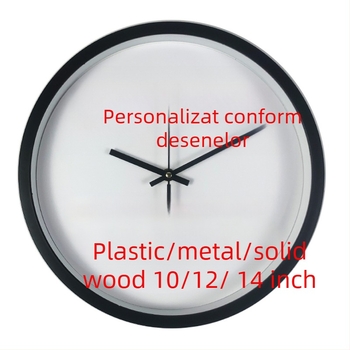 Ceas de perete personalizat cu logo imprimat, afișaj analog, mișcare cuarț, alimentare cu baterii, carcasă rotundă din plastic
