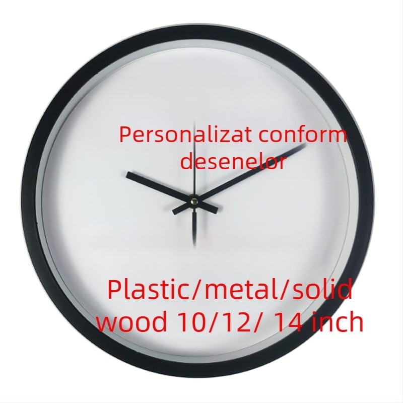 Ceas de perete personalizat cu logo imprimat, afișaj analog, mișcare cuarț, alimentare cu baterii, carcasă rotundă din plastic
