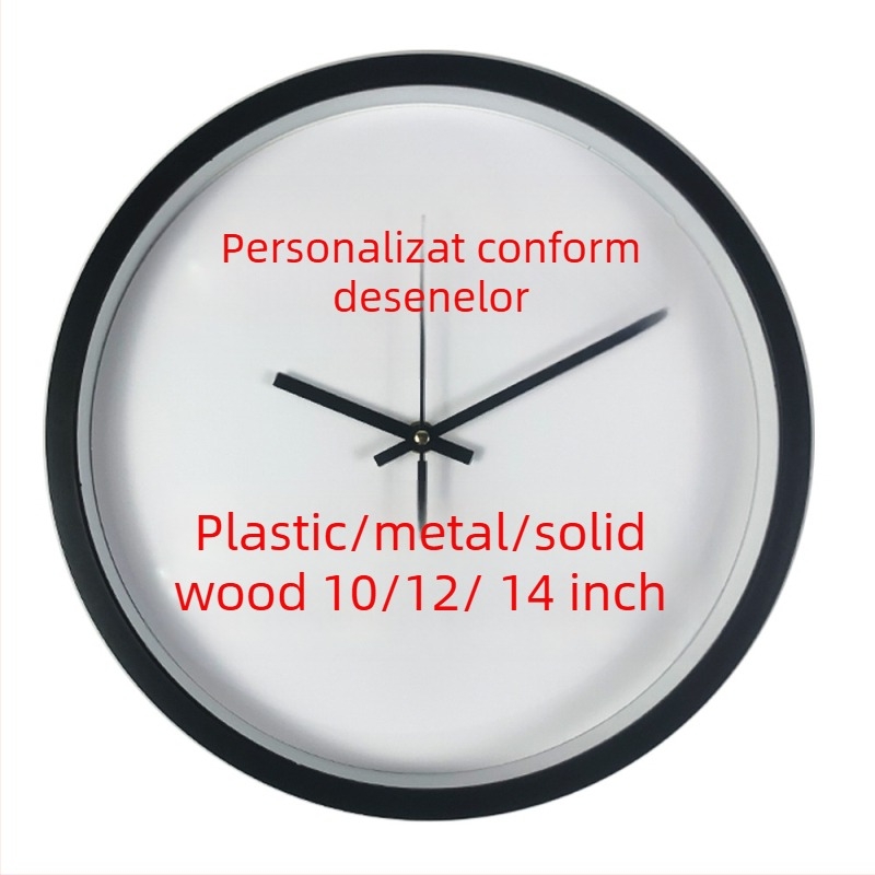 Ceas de perete personalizat cu logo imprimat, afișaj analog, mișcare cuarț, alimentare cu baterii, carcasă rotundă din plastic