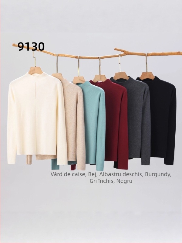 Pulover tricotat cu guler half-turtleneck, mâneci lungi, croială lejeră, țesătură groasă, amestec viscose-poliester, iarnă 2025
