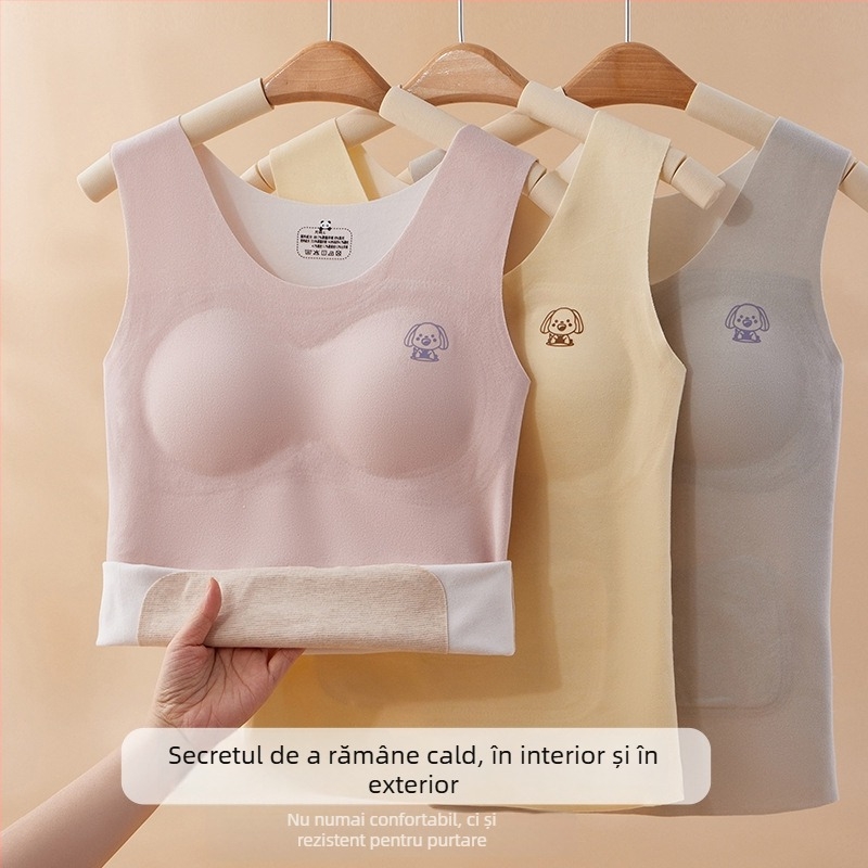 Vestă termică pentru fete adolescente, căptușită cu fleece, dublu strat, guler rotund, pulover, poliester