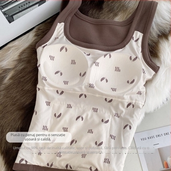 Vesta termică pentru femei cu pernă pentru bust, din poliester, în două straturi, căptușeală de catifea, decolteu în formă de U, fără mâneci