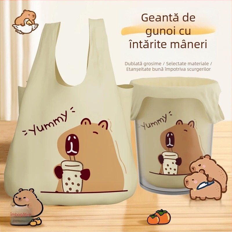 Pungi de gunoi pentru uz casnic, design capibara în stil desen animat, capacitate mare, logo imprimat, opțiune de personalizare