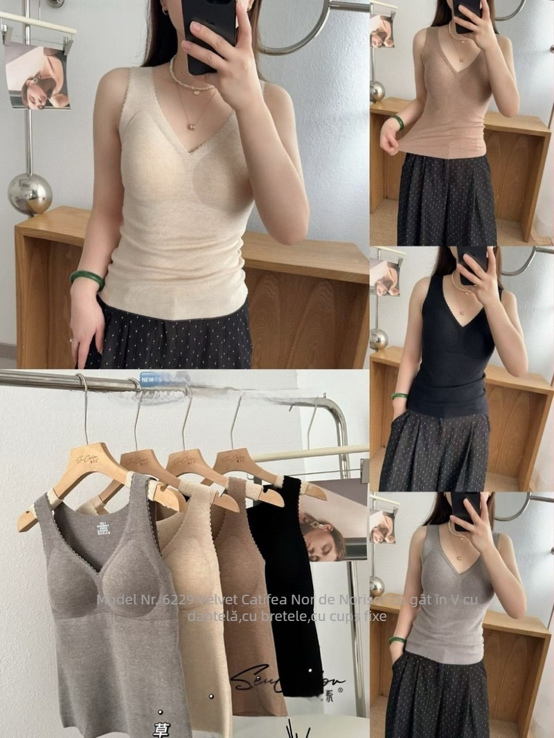 Vesta termică cu cupe încorporate și pernă pentru sân, cu glugă, decolteu drept, din viscose, grosime moderată (181–200 g/m²)