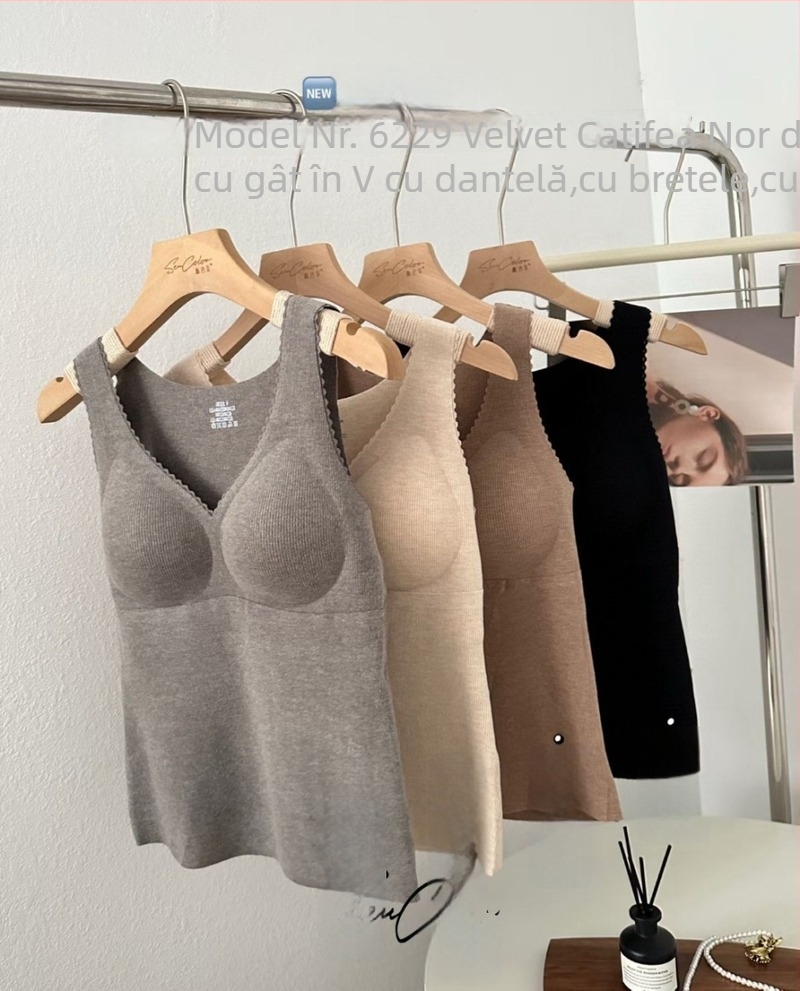 Vesta termică cu cupe încorporate și pernă pentru sân, cu glugă, decolteu drept, din viscose, grosime moderată (181–200 g/m²)