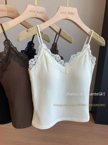 Top damă dantelat cu căptușeală fleece, decolteu în V, croială Slim, din bumbac cu elastan, pentru toamnă–iarnă