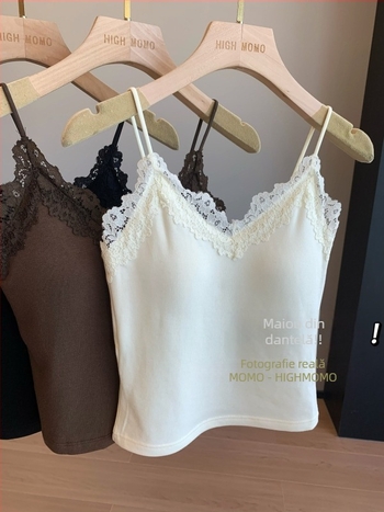 Top damă dantelat cu căptușeală fleece, decolteu în V, croială Slim, din bumbac cu elastan, pentru toamnă–iarnă