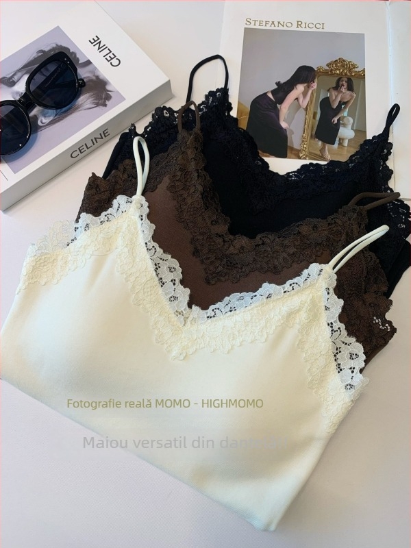 Top damă dantelat cu căptușeală fleece, decolteu în V, croială Slim, din bumbac cu elastan, pentru toamnă–iarnă