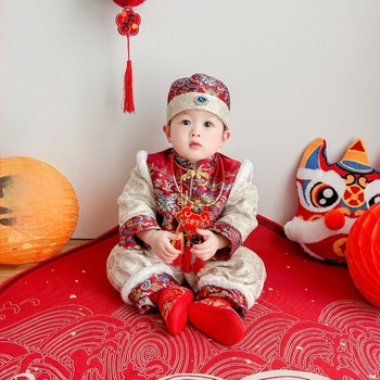 Costum Tang Chinez pentru copii - Viscoză 65% - Jacquard brocart - Captușeală poliester - Pentru vârste 1-3 ani