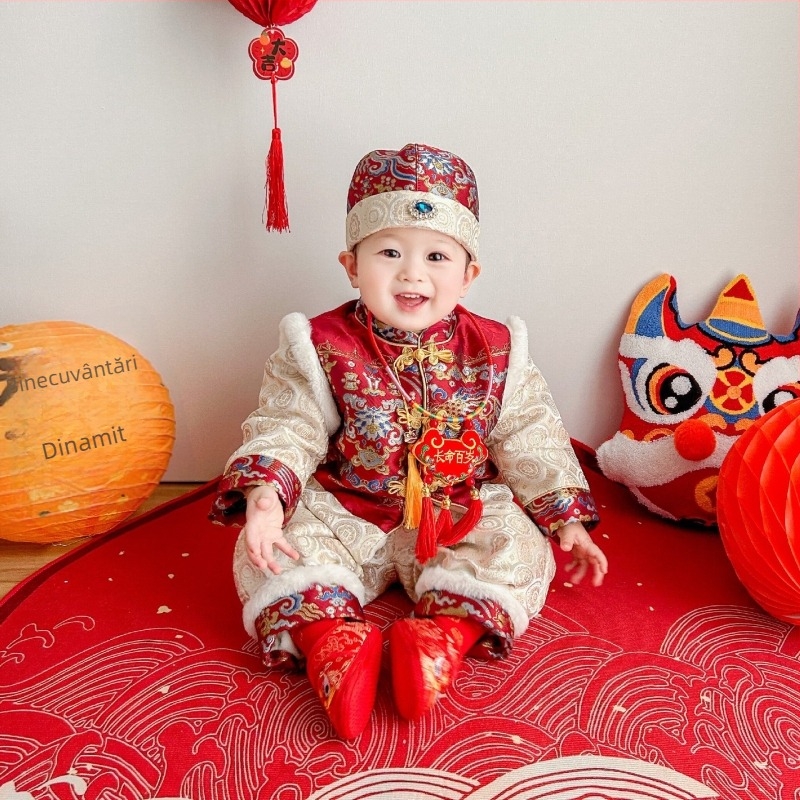 Costum Tang Chinez pentru copii - Viscoză 65% - Jacquard brocart - Captușeală poliester - Pentru vârste 1-3 ani