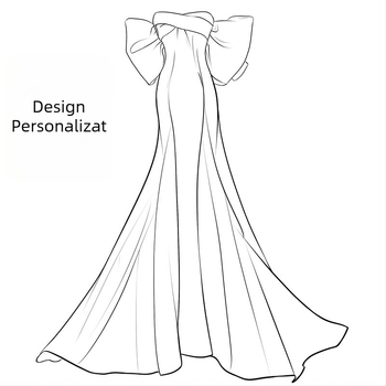 Rochie de mireasă la comandă, în linie A, decolteu tubular fără bretele, fără mâneci, talie înaltă și fustă lungă