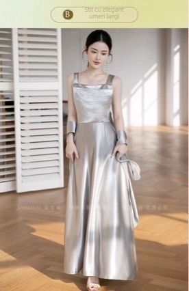 Rochie de domnișoară de onoare, croială A-line, Ice Silk cu poliester peste 95%, fără mâneci, lungă