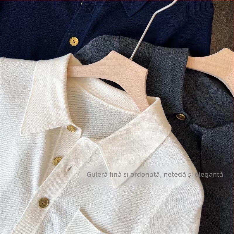 Pulover cu guler polo, croială slim, mâneci lungi, amestec din viscose 30–50%, Toamna 2023