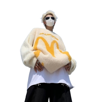 Pulover din mohair cu urechi de iepure, oversize, stil american retro, mâneci 3/4, fibră Vinylon, iarnă 2021