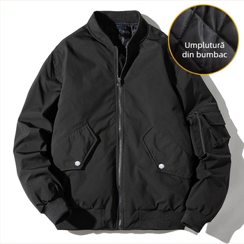 Geacă din bumbac quilted, cu guler înalt, fermoar, umplutură din bumbac și căptușeală poliester