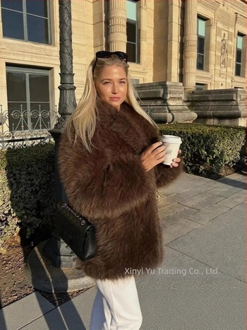 Palton din blană artificială pentru femei, mâneci lungi, guler pătrat, guler din blană, Iarna 2025