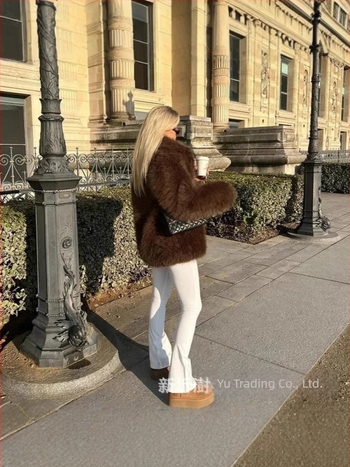 Palton din blană artificială pentru femei, mâneci lungi, guler pătrat, guler din blană, Iarna 2025