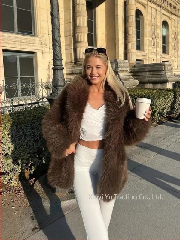 Palton din blană artificială pentru femei, mâneci lungi, guler pătrat, guler din blană, Iarna 2025