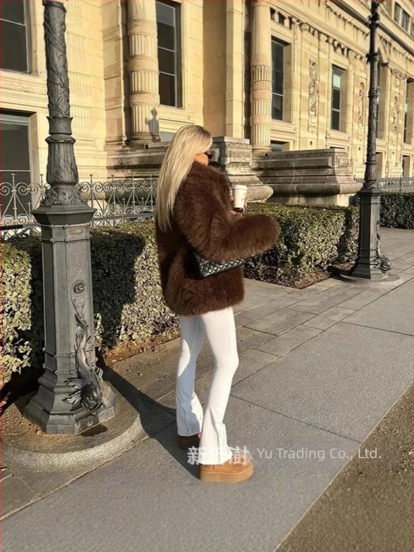 Palton din blană artificială pentru femei, mâneci lungi, guler pătrat, guler din blană, Iarna 2025