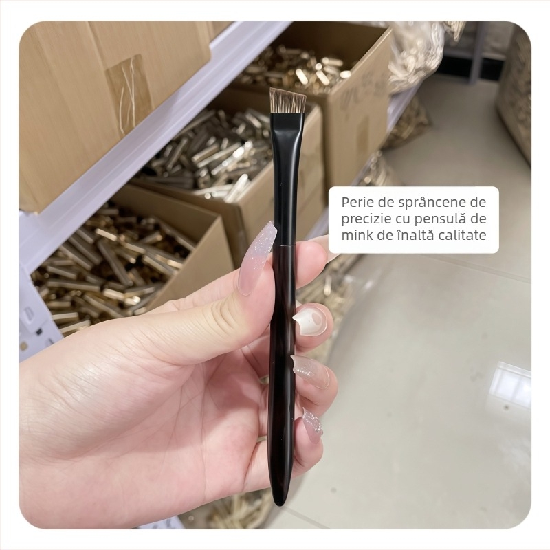 Perie pentru sprâncene cu blană de raton, mâner din lemn Ebony, tijă lungă, ambalaj unic