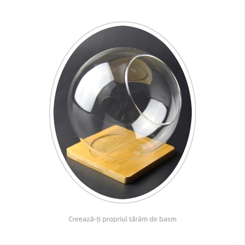 Micro peisaj în bilă de sticlă pentru suculente – vază cu deschidere înclinată, sticlă borosilicată înaltă