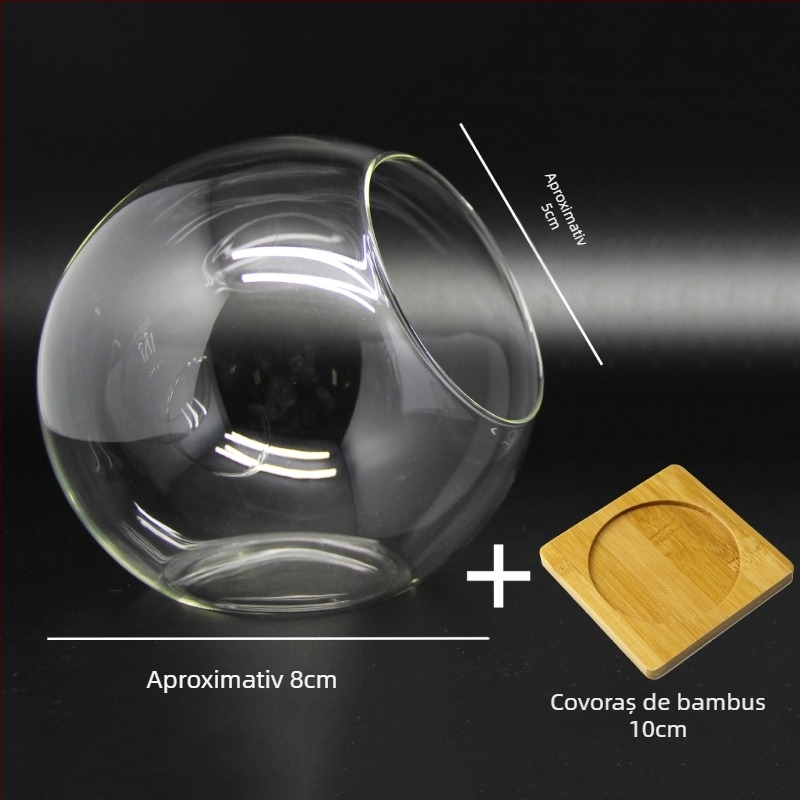 Micro peisaj în bilă de sticlă pentru suculente – vază cu deschidere înclinată, sticlă borosilicată înaltă