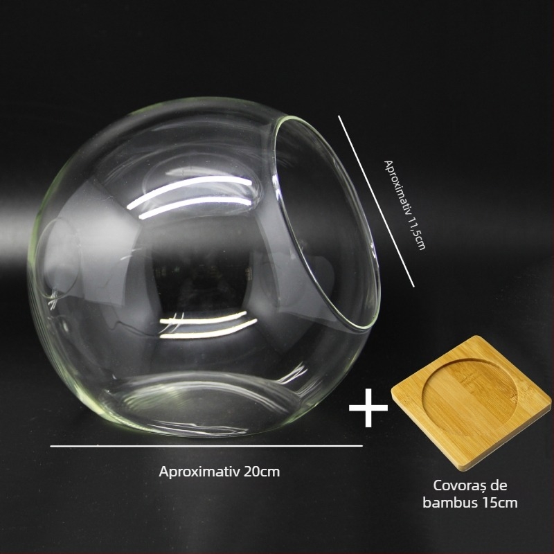 Micro peisaj în bilă de sticlă pentru suculente – vază cu deschidere înclinată, sticlă borosilicată înaltă