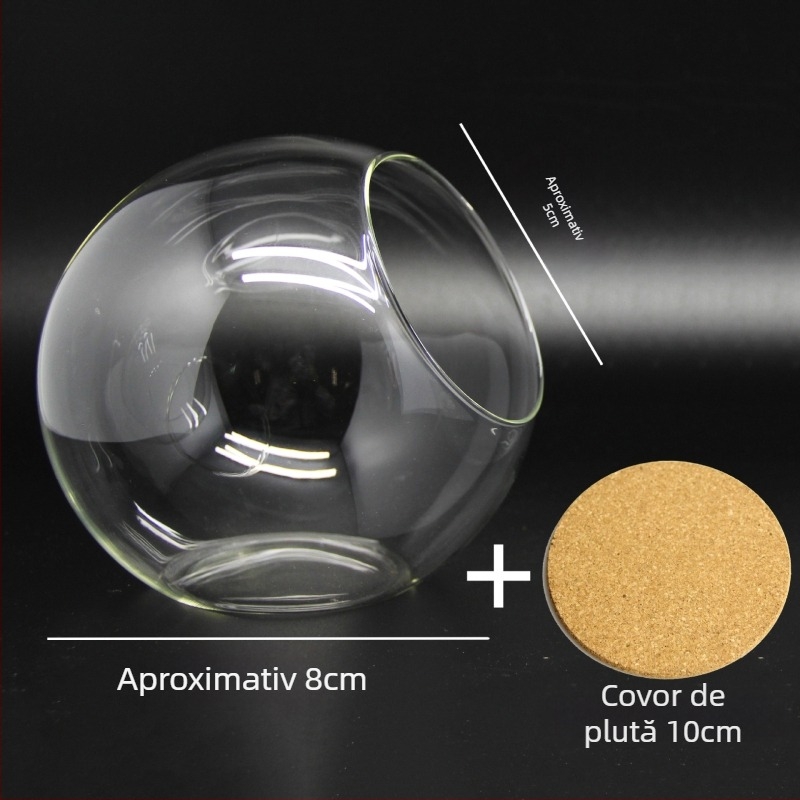Micro peisaj în bilă de sticlă pentru suculente – vază cu deschidere înclinată, sticlă borosilicată înaltă