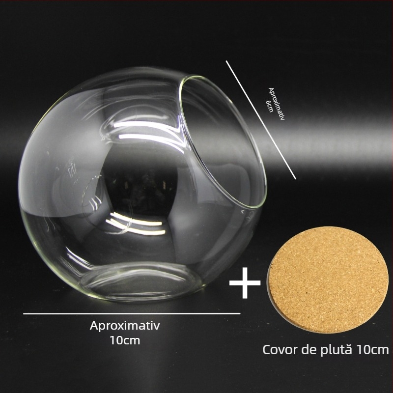Micro peisaj în bilă de sticlă pentru suculente – vază cu deschidere înclinată, sticlă borosilicată înaltă