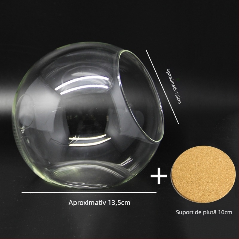 Micro peisaj în bilă de sticlă pentru suculente – vază cu deschidere înclinată, sticlă borosilicată înaltă
