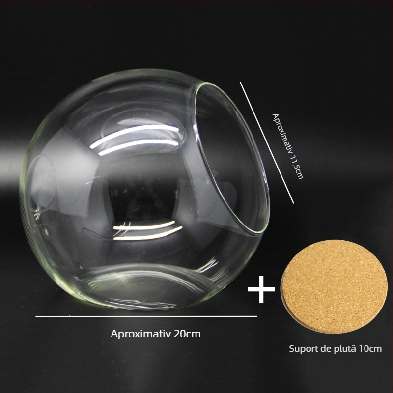 Micro peisaj în bilă de sticlă pentru suculente – vază cu deschidere înclinată, sticlă borosilicată înaltă