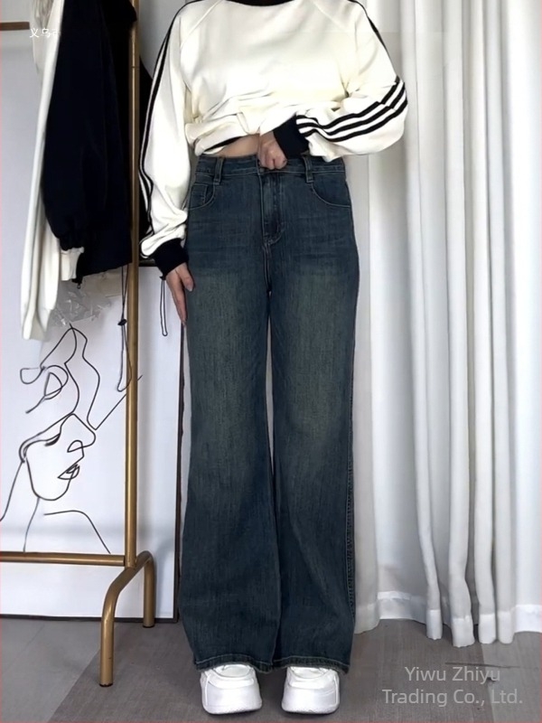 Blugi denim pentru femei, căptușiți cu fleece și căptușeală de catifea, croială largă, talie înaltă, iarnă 2025