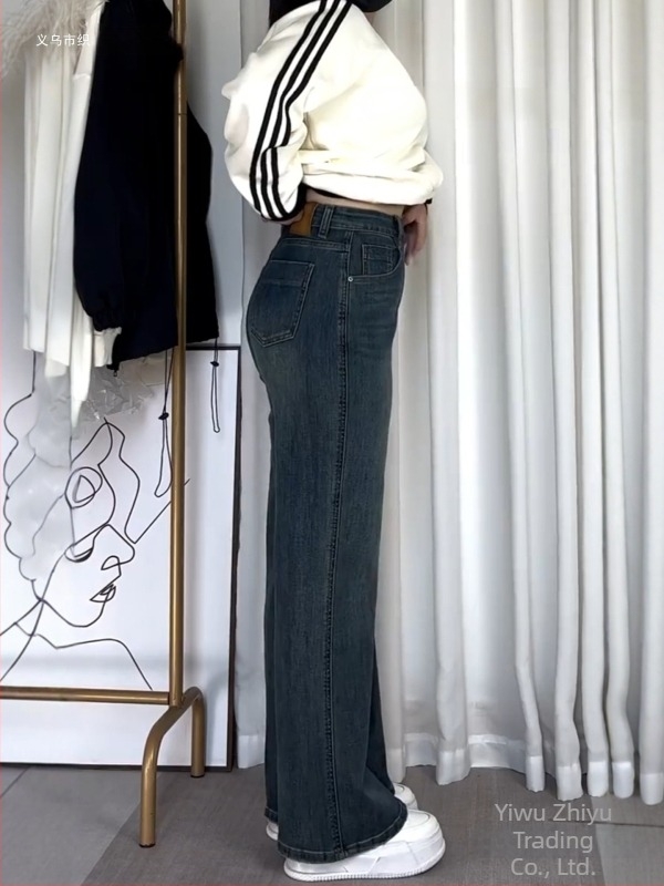 Blugi denim pentru femei, căptușiți cu fleece și căptușeală de catifea, croială largă, talie înaltă, iarnă 2025