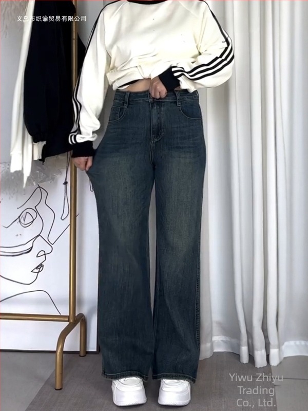 Blugi denim pentru femei, căptușiți cu fleece și căptușeală de catifea, croială largă, talie înaltă, iarnă 2025