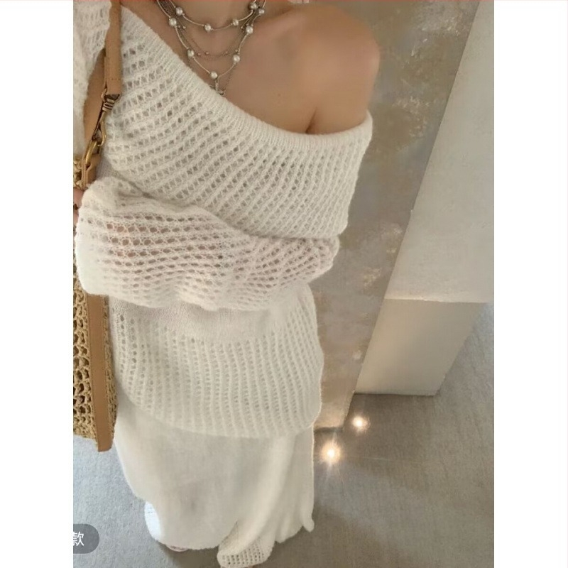 Set două piese: Rochie tricotată din lână cu bretele, în stil franțuzesc retro pentru începutul toamnei, cu top cu șal, fustă lungă